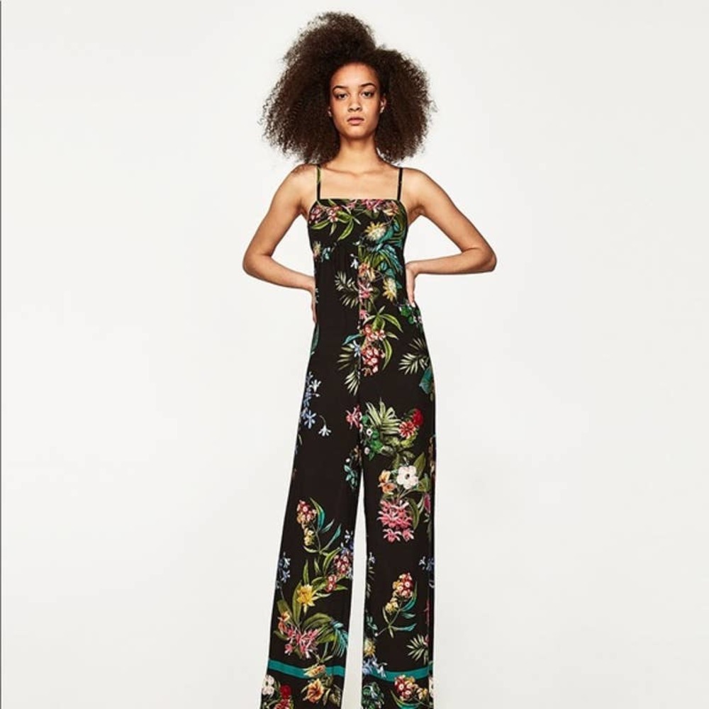 Zara Like New Tropical Floral Print Jumpsuit